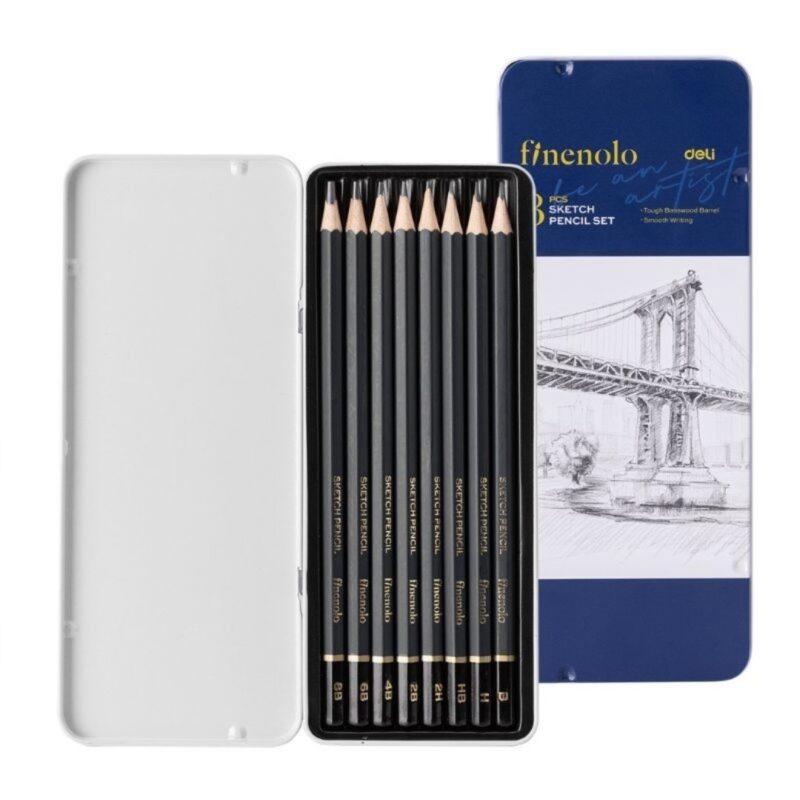 Deli Finenolo Sketching Pencil Box of 8 - Metal Case